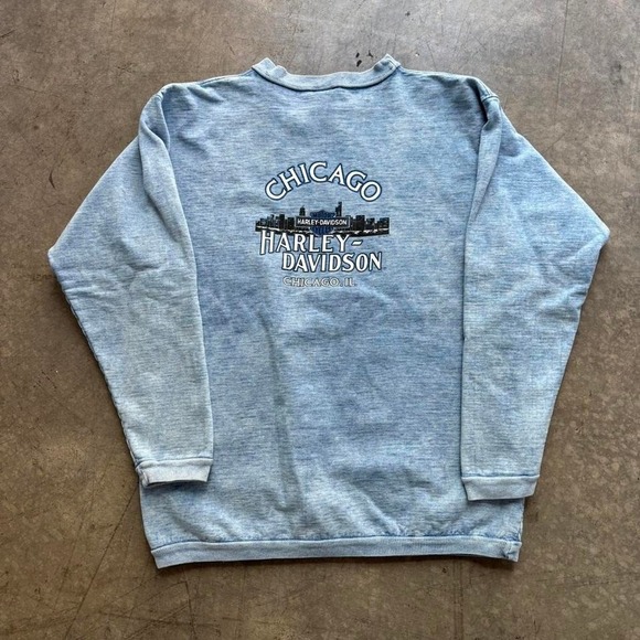 Harley Davidson Sweaters - Vintage 90's Harley Davidson Chicago Faded Blue Crewneck Sweatshirt Size Medium